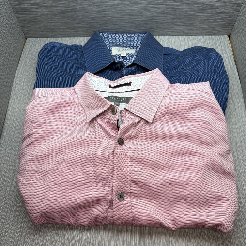 Ted Baker Mens Dress Shirts 16 34/35 Endurance Modern Fit Blue Pink Lot of 2